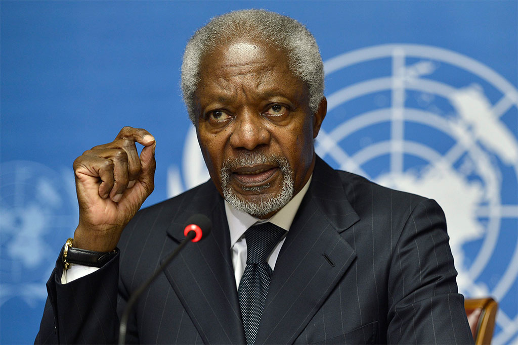 Kofi Annan at the United Nations Office in Geneva.