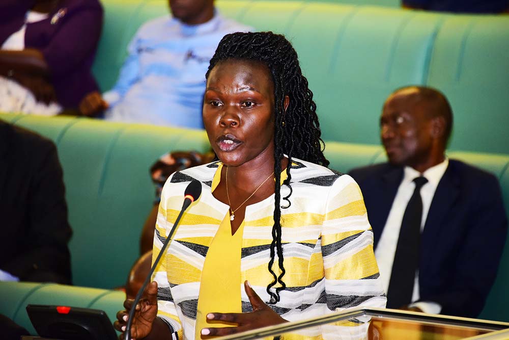 Investment State Minister, Hon. Evelyn Anite makes a submission on Uganda Telecom Limited management in Parliament recently. (PHOTO/File)