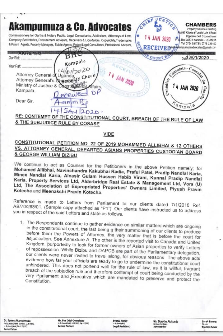 The protest letter citing contempt of court has been served on to the Attorney General and received at both the Canadian and UK High Commissions (PHOTO/PML Daily).