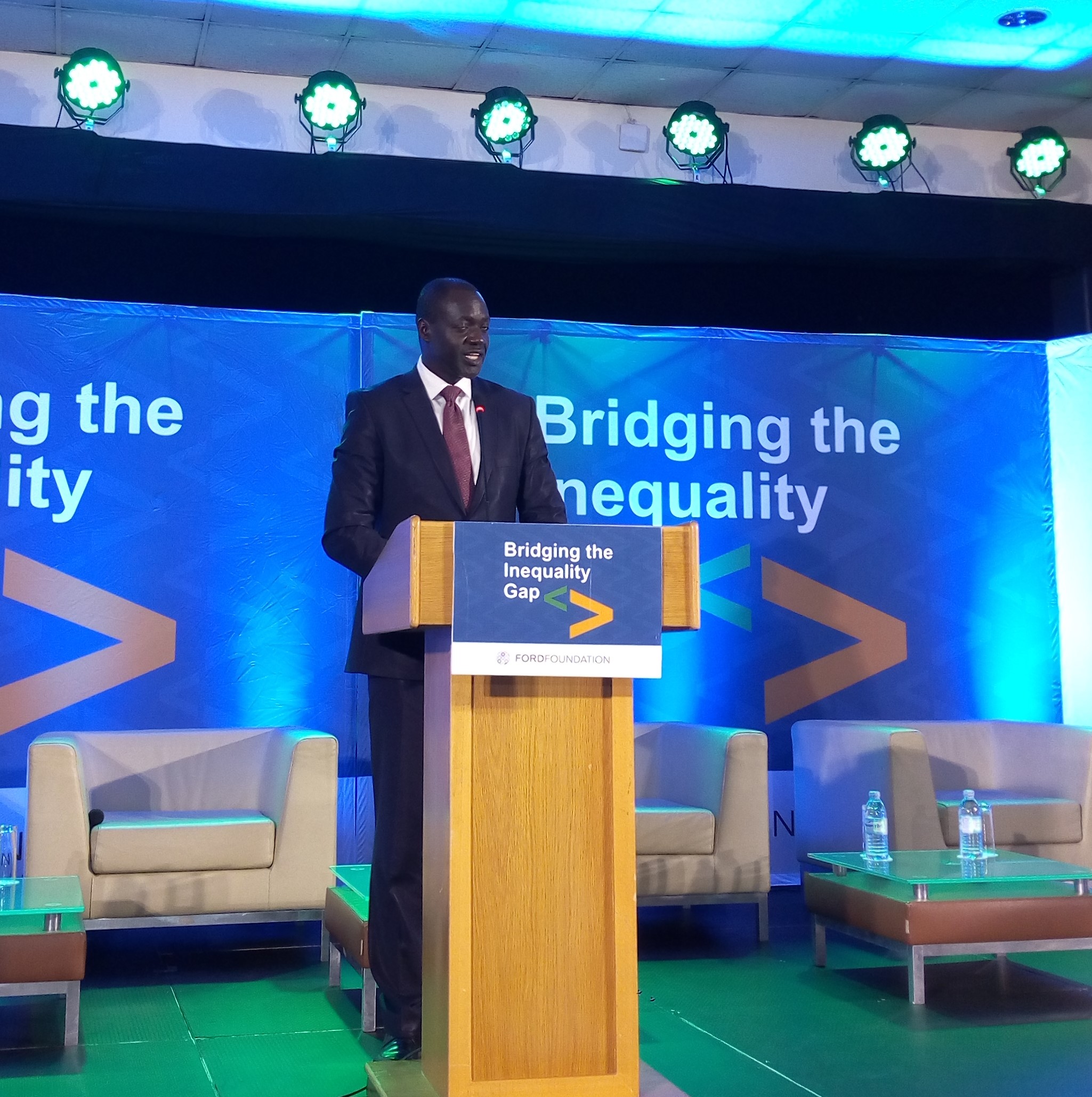 Mr. Maurice Makoolo Odhiambo , the director for Ford Foundation in East Africa delivering his remarks at Kampala Serena Hotel ( Pho