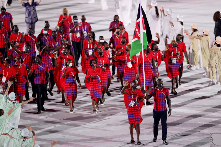 Kenyan Olympics team marches during the opening ceremony of the Tokyo Games. Image: Twitter/OLYMPICS