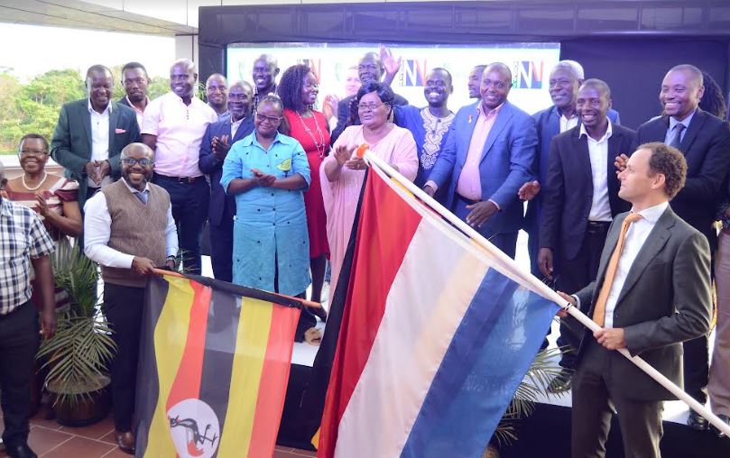 Best Farmers 2019 cohort being flagged off by the sponsors for a fully paid agricultural trip to the Netherlands, last evening at the dfcu head office, Nakasero (PHOTO/Courtesy)