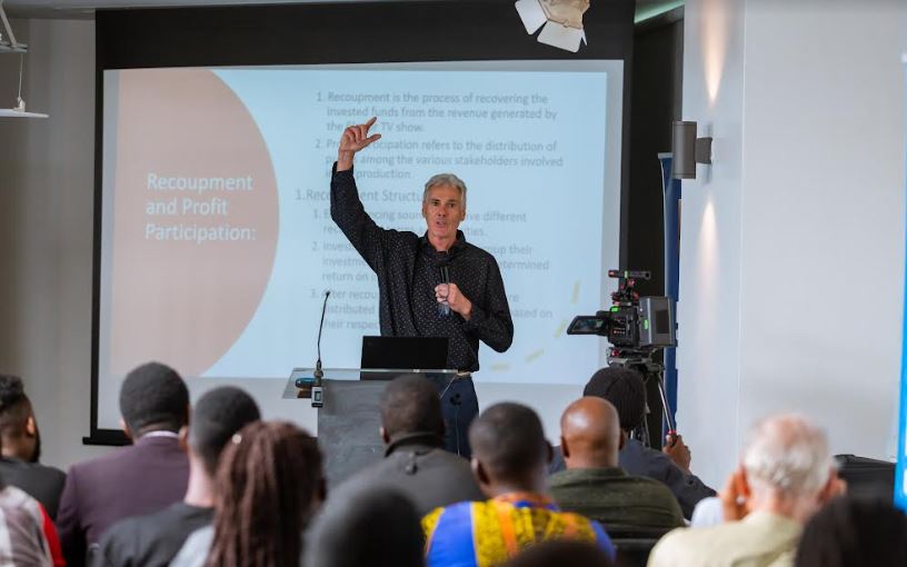 Glen Marques, a South African-based film specialist and media consultant training participants at UCC House on the Business of Film In Kampala recently.