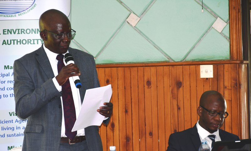 NEMA Board Chairperson Prof. James Okot-Okumu making remarks during the training workshop