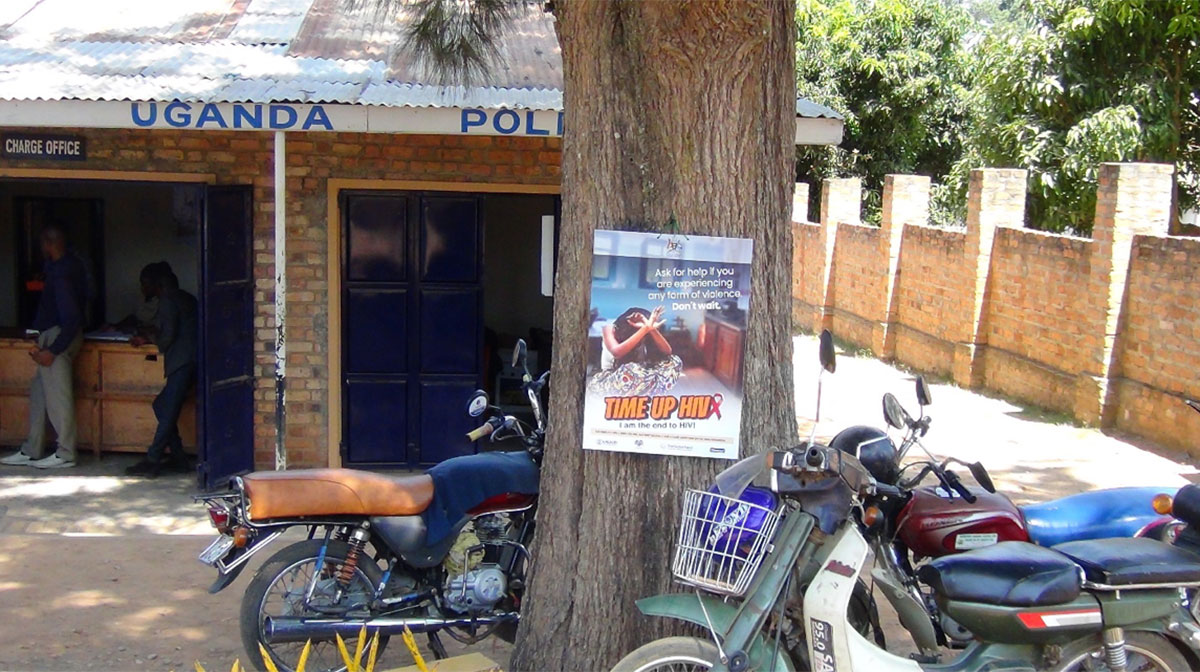 USAID Mbarara Regional Referral Hospital Strengthening Activity supported targeted material dissemination at Mbarara South Division Police Station to raise awareness around GBV.