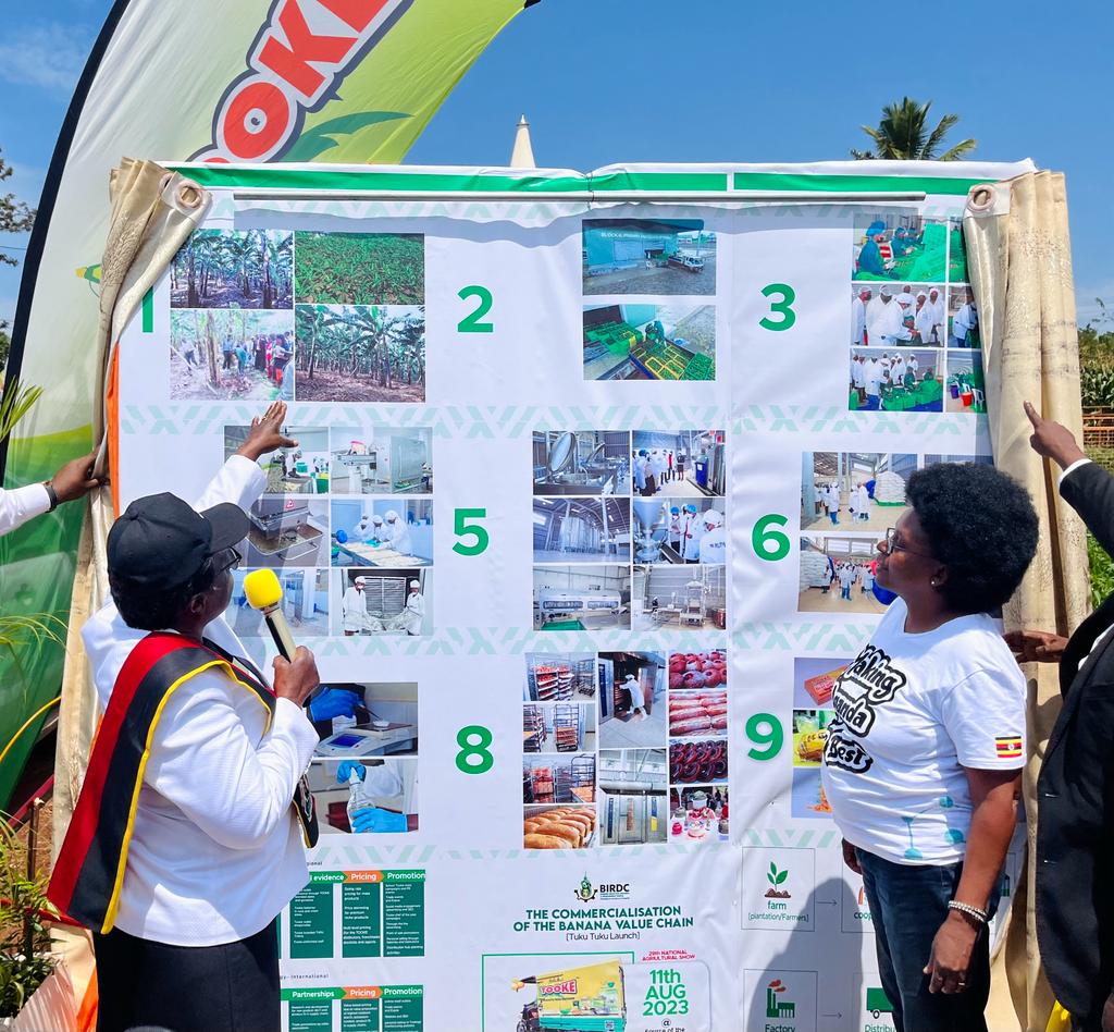 Director General of BIRDC Rev. Prof. Florence Isabiriye Muranga explains Tooke value addition process to Dr. Monica Musenero (PHOTO/Courtesy)