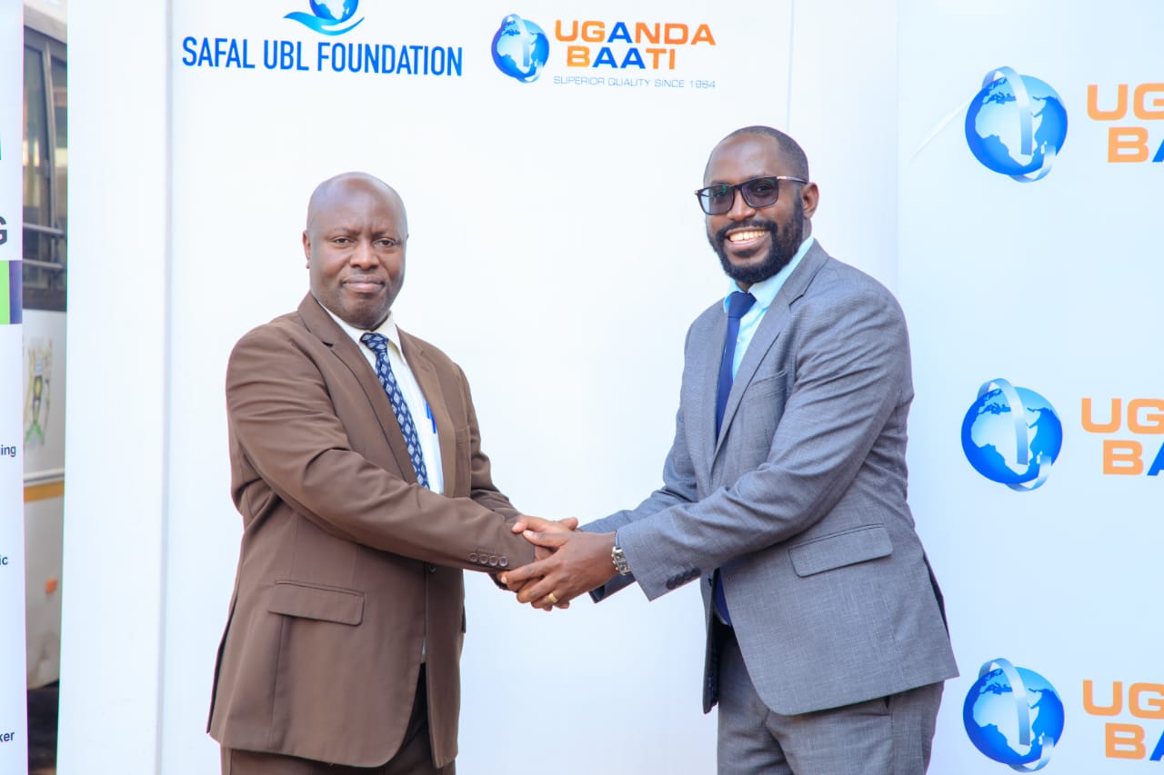 (L-R): Dr. Byakatonda Patrick, the Director Directorate of Industrial Training (DIT) and Ian Rumanyika, the Head External & Corporate Affairs Uganda Baati during the handover at DIT offices