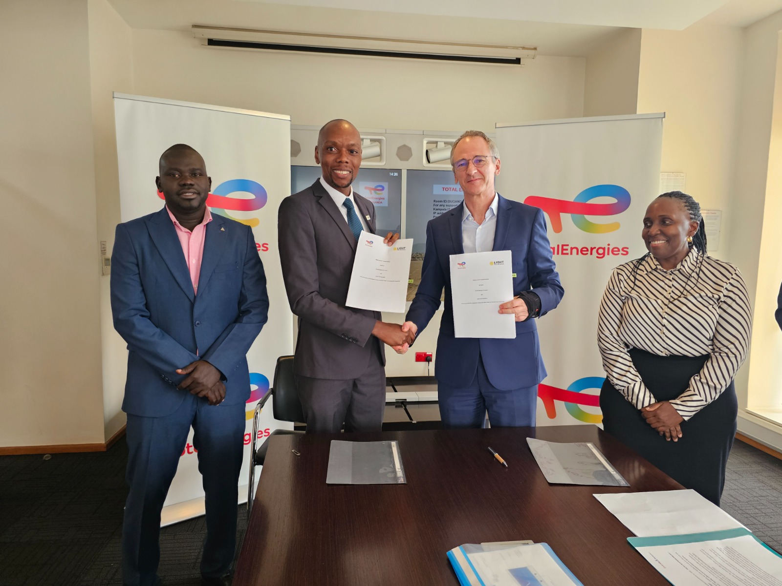 TotalEnergies EP Uganda General Manager, Philippe Groueix (2nd R) and Light For The World Country Director, Sylvester Kasozi at the signing of the MoU aimed at reiterating TotalEnergies EP Uganda’s commitment to diversity and inclusion. Looking on are Mariam Nampeera Mbowa, Deputy General Manager TotalEnergies EP Uganda and Denish Lubangakene - Head of Programes, Light For The World.