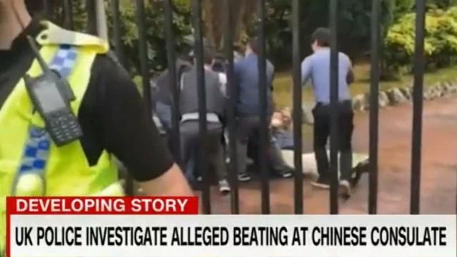 Media coverage of an October 2022 incident in Manchester, where a protester was beaten during a demonstration for democracy in Hong Kong in front of the city’s Chinese consulate.