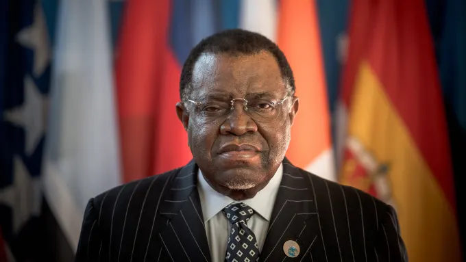 Namibia's President Hage Geingob at the 75th anniversary celebrations of the United Nations Educational, Scientific and Cultural Organization (UNESCO) at its headquarters in Paris on November 12, 2021.