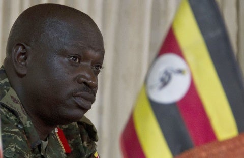 Then-Brig. Gen. Peter Elwelu of Uganda Peoples’ Defence Forces gives an interview at Mbarara military base, Uganda, on February 7, 2014.