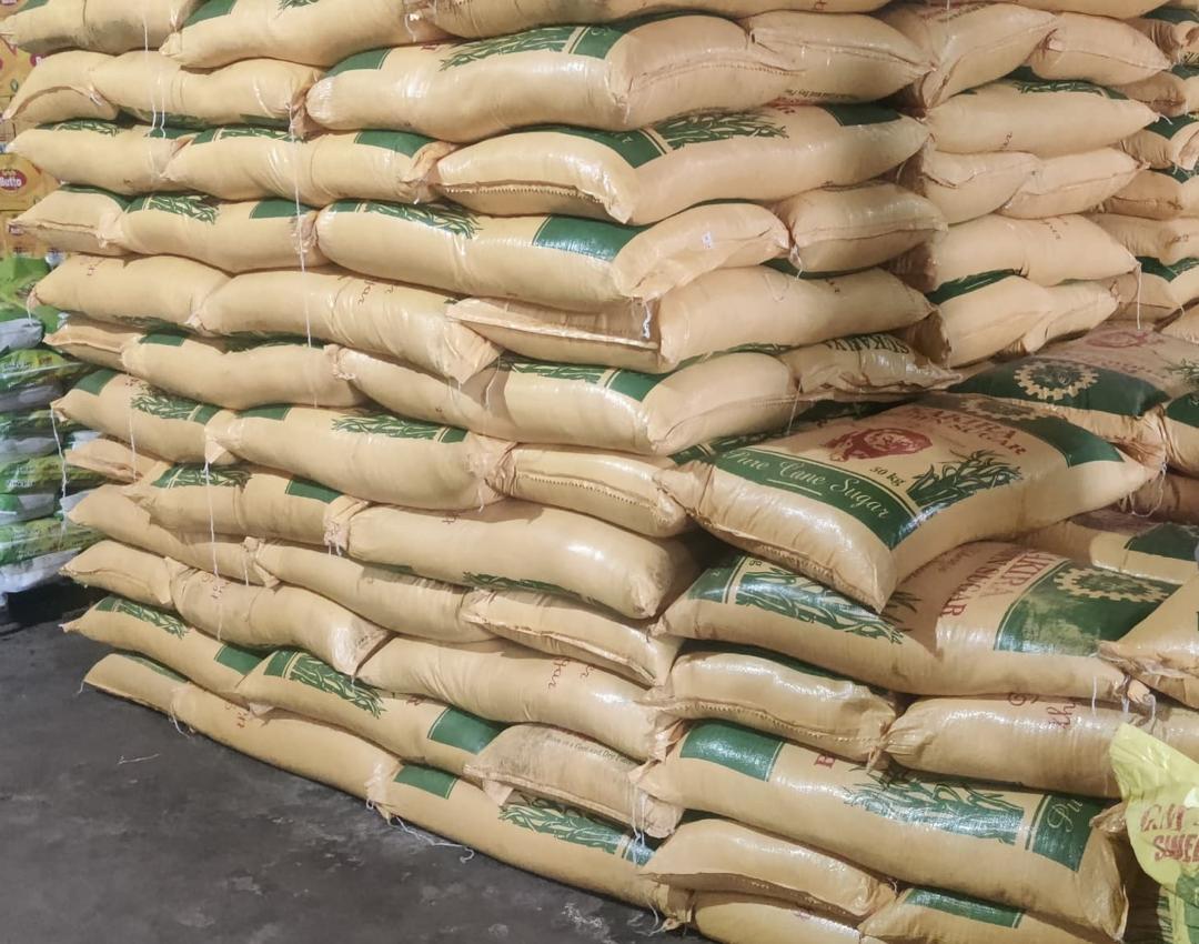 Underweight sugar seized by UNBS from V.G Keshwala and Sons Limited in Soroti district. The sugar, packaged in Kakira branded sacks, was found to be underweight with tampered packaging material