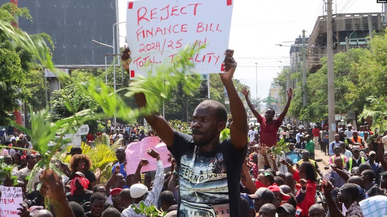 Protesters demonstrate against Kenya's proposed finance bill in Kisumu town, KenyaProtesters demonstrate against Kenya's proposed finance bill in Kisumu town, Kenya