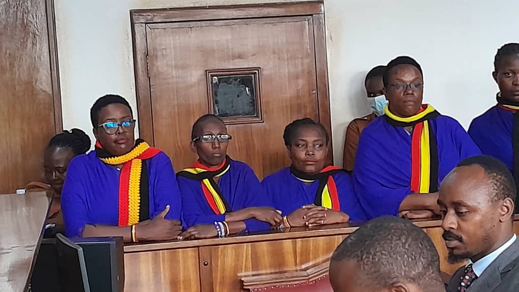 Opposition activists Doreen Nyanjura, Ingrid Turinawe, Faridah Nangozi, Namubiru Shadia, and Kabayiza Phiona appear at Buganda Road Court in Kampala on March 10, 2025. The five, affiliated with the FDC-Katonga faction, were granted bail after spending three weeks on remand over charges of causing a public nuisance.